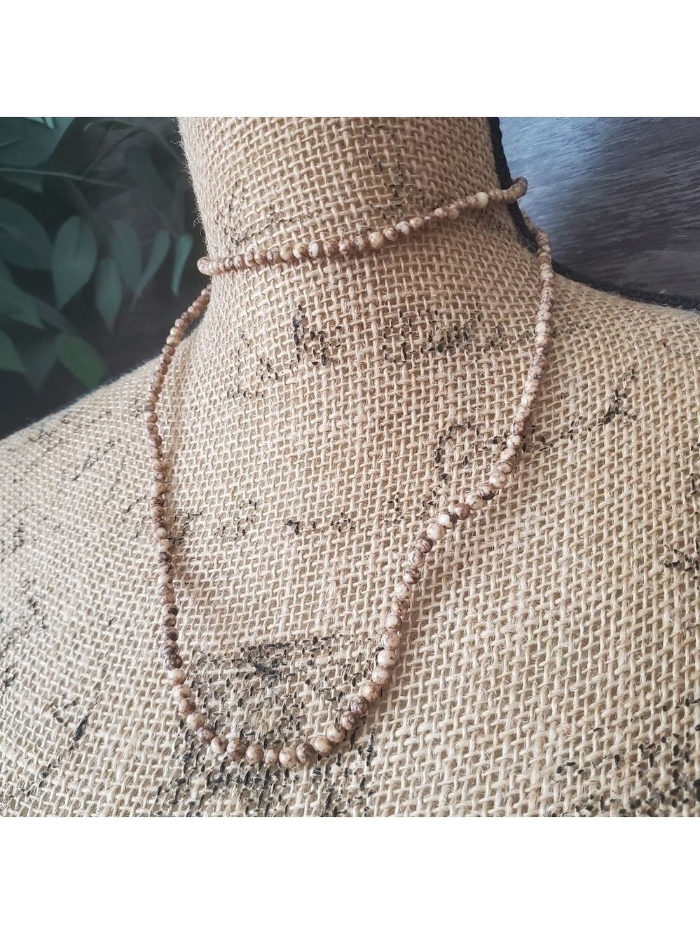 Long Tan and Cream Stone Necklace Earth Tones